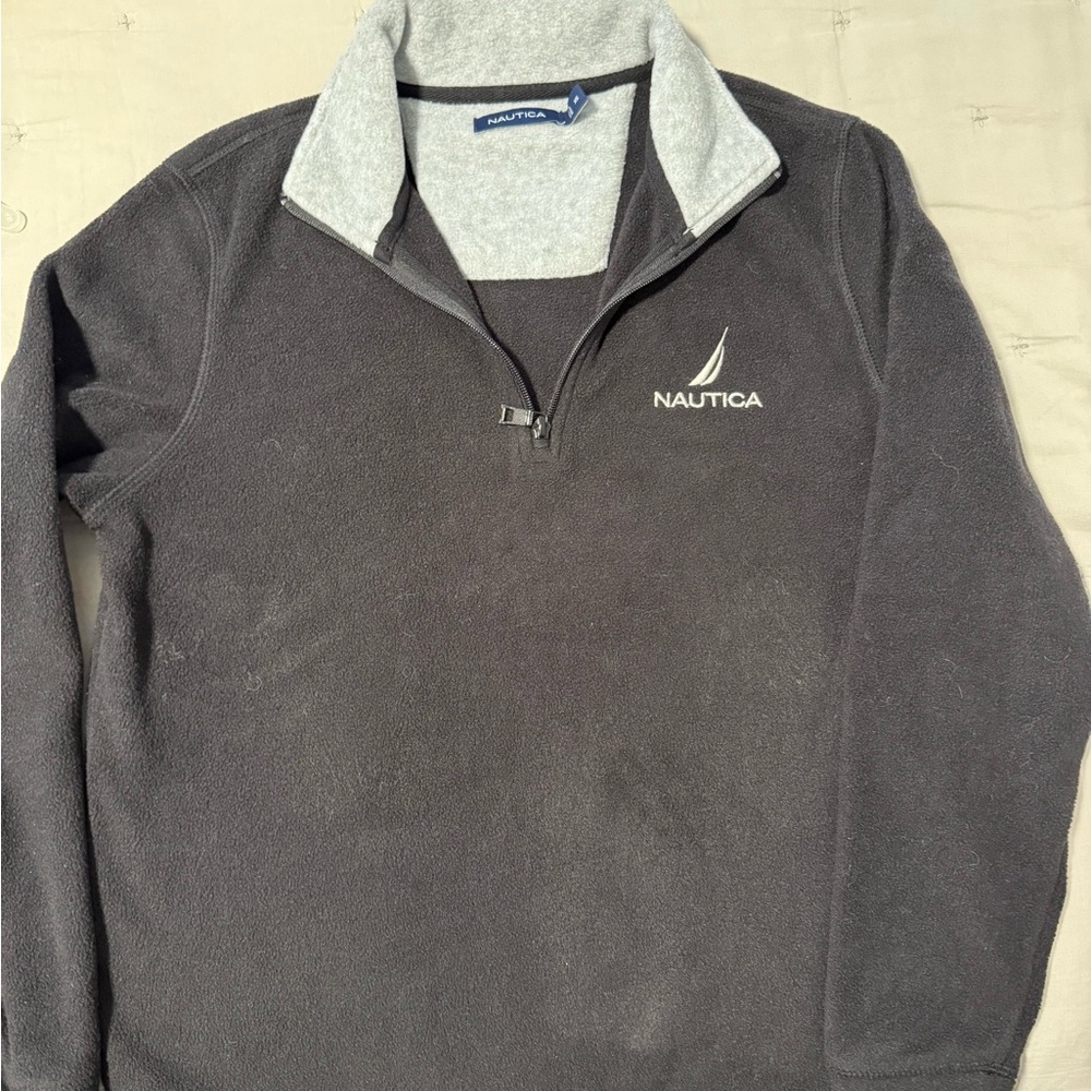 Nautica Black Quarter-Zip Fleece with Light Gray Collar